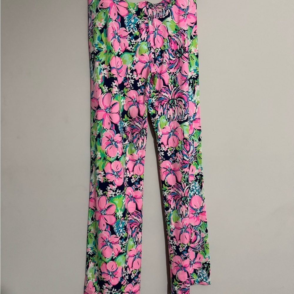 Lilly Pulitzer Pink and Green Floral Wide Leg Pants - Picture 3 of 11